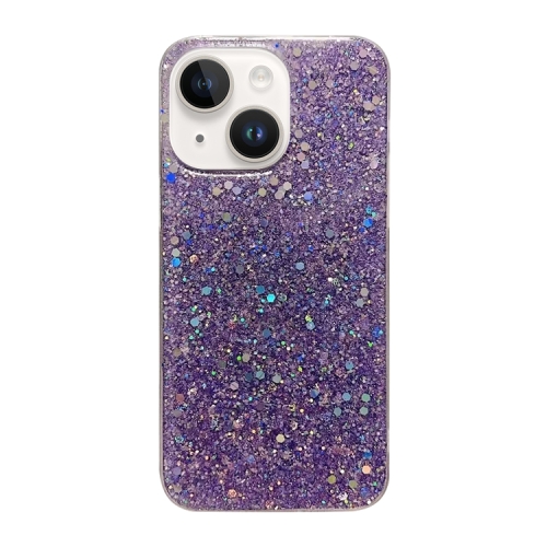 For iPhone 15 Plus Glitter Sequins Epoxy TPU Phone Case(Purple) fancy lace coaster resin moulds silicone cup mat moulds rainbow light effect epoxy molds diy craft cups mats