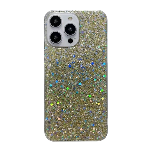 For iPhone 15 Pro Max Glitter Sequins Epoxy TPU Phone Case(Golden) 5g mirror chameleons pigment pearlescent epoxy resin glitter 12 colors magic powder kit resin colorant jewelry making tools
