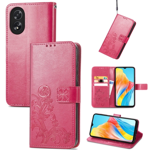 

For OPPO Reno10 Global / 10 Pro Global Four-leaf Clasp Embossed Buckle Leather Phone Case(Rose Red)