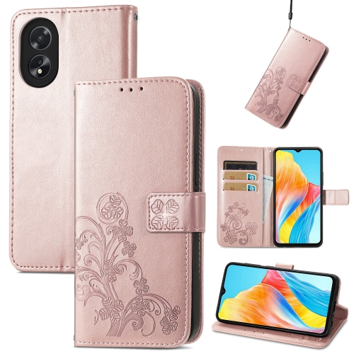 

For OPPO Reno10 Global / 10 Pro Global Four-leaf Clasp Embossed Buckle Leather Phone Case(Rose Gold)