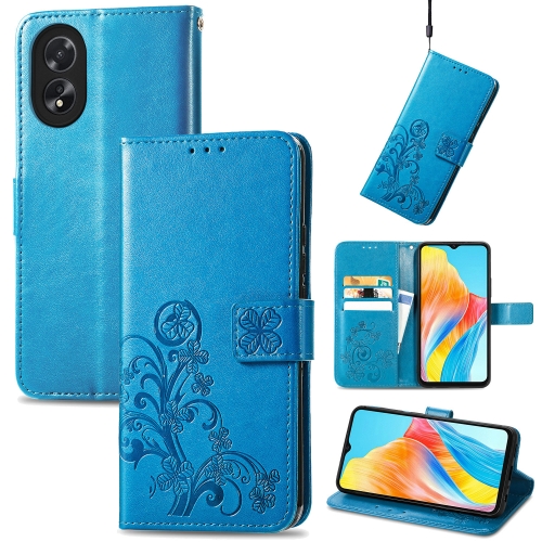 

For OPPO Reno10 Global / 10 Pro Global Four-leaf Clasp Embossed Buckle Leather Phone Case(Blue)