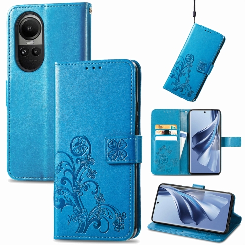 

For OPPO A38 Four-leaf Clasp Embossed Buckle Leather Phone Case(Blue)