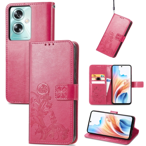 ForOPPO A79 5G / A2 5G Four-leaf Clasp Embossed Buckle Leather Phone Case(Rose Red) foroppo a79 5g a2 5g four leaf clasp embossed buckle leather phone case rose red