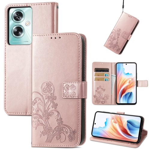 

ForOPPO A79 5G / A2 5G Four-leaf Clasp Embossed Buckle Leather Phone Case(Rose Gold)
