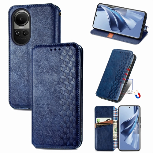 

For OPPO Reno10 Global / 10 Pro Global Cubic Grid Pressed Magnetic Leather Phone Case(Blue)