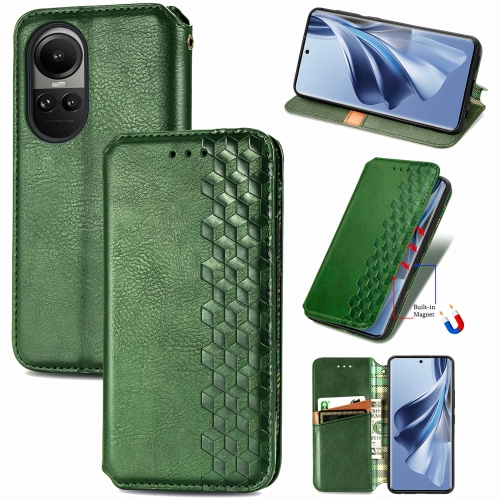 

For OPPO Reno10 Global / 10 Pro Global Cubic Grid Pressed Magnetic Leather Phone Case(Green)