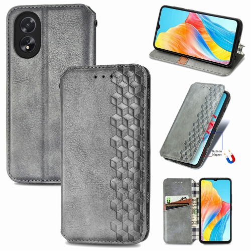 

For OPPO A38 Cubic Grid Pressed Magnetic Leather Phone Case(Grey)