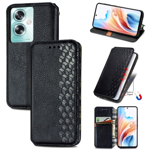 

For OPPO A79 5G / A2 5G Cubic Grid Pressed Magnetic Leather Phone Case(Black)