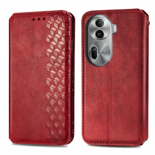 

For OPPO Reno11 Pro 5G EU Cubic Grid Pressed Magnetic Leather Phone Case(Red)