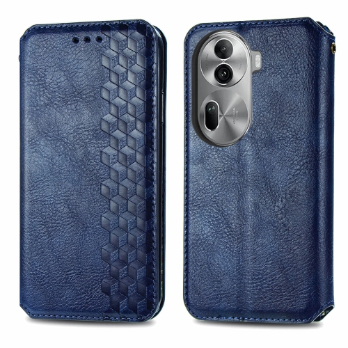 

For OPPO Reno11 Pro 5G EU Cubic Grid Pressed Magnetic Leather Phone Case(Blue)