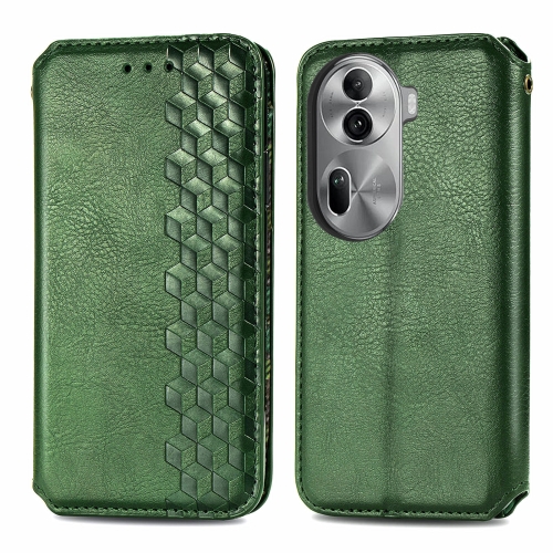 

For OPPO Reno11 Pro 5G EU Cubic Grid Pressed Magnetic Leather Phone Case(Green)