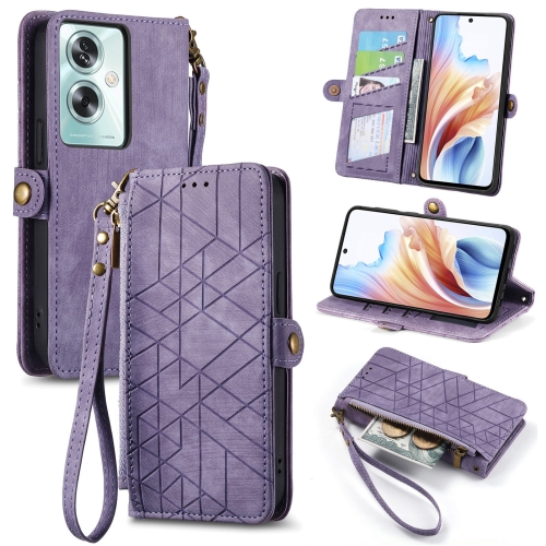 

For OPPO A79 5G/ A2 5G Geometric Zipper Wallet Side Buckle Leather Phone Case(Purple)
