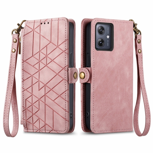 

For OPPO Reno11 F 5G Geometric Zipper Wallet Side Buckle Leather Phone Case(Pink)