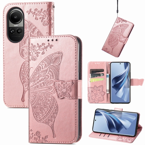 

For OPPO Reno10 / 10 Pro Global Butterfly Love Flower Embossed Leather Phone Case(Rose Gold)