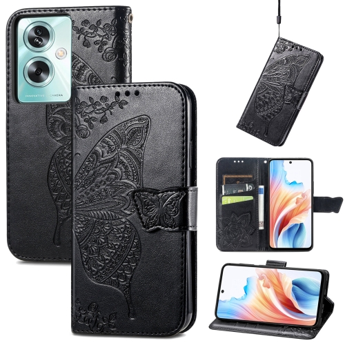 

For OPPO A79 5G / A2 5G Butterfly Love Flower Embossed Leather Phone Case(Black)