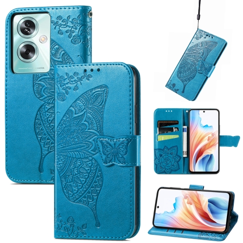 

For OPPO A79 5G / A2 5G Butterfly Love Flower Embossed Leather Phone Case(Blue)