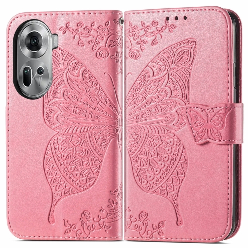 

For OPPO Reno11 EU Butterfly Love Flower Embossed Leather Phone Case(Pink)