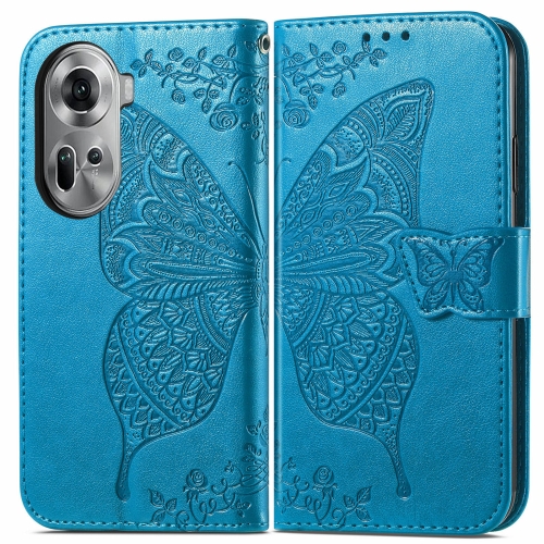 

For OPPO Reno11 EU Butterfly Love Flower Embossed Leather Phone Case(Blue)