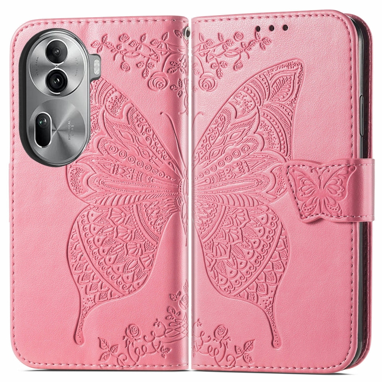 

For OPPO Reno11 Pro EU Butterfly Love Flower Embossed Leather Phone Case(Pink)