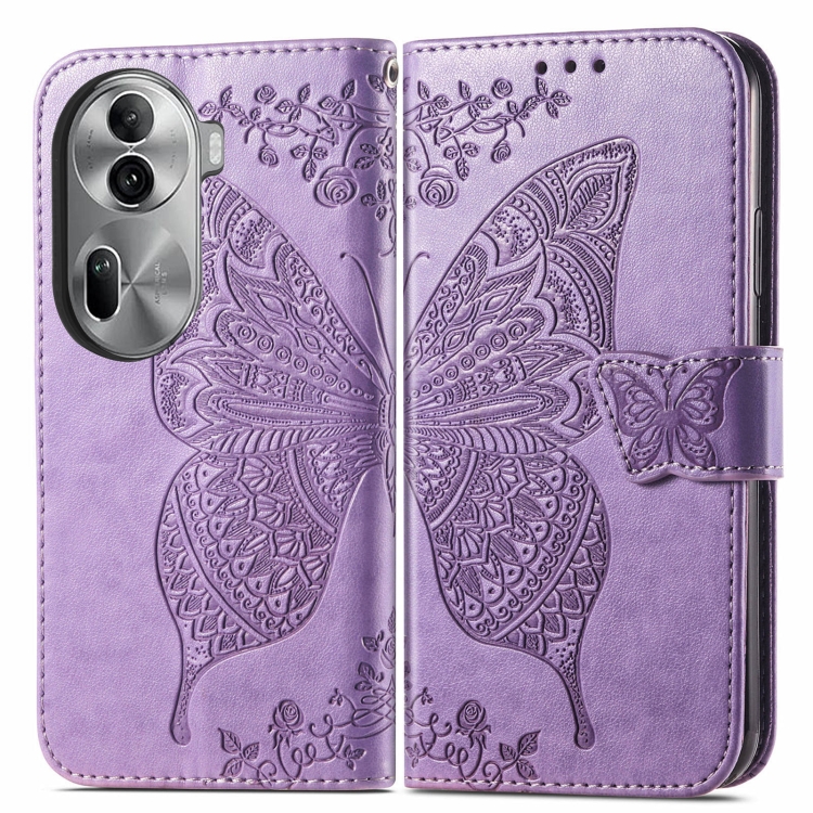 

For OPPO Reno11 Pro EU Butterfly Love Flower Embossed Leather Phone Case(Light Purple)
