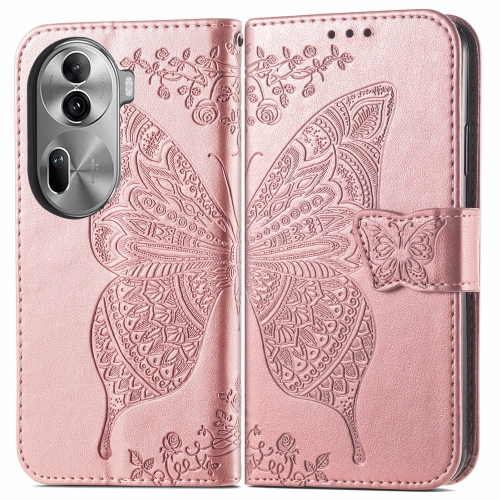 

For OPPO Reno11 Pro EU Butterfly Love Flower Embossed Leather Phone Case(Rose Gold)