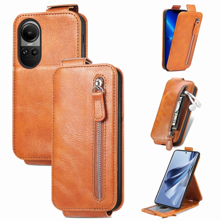 

For OPPO Reno10 / 10 Pro Global Zipper Wallet Vertical Flip Leather Phone Case(Yellow)