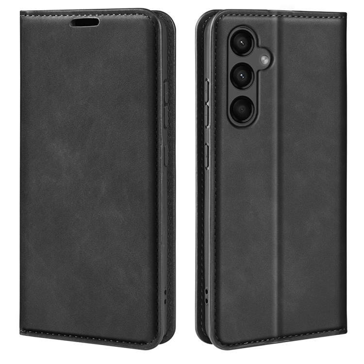 

For Samsung Galaxy A15 Retro-skin Magnetic Suction Leather Phone Case(Black)