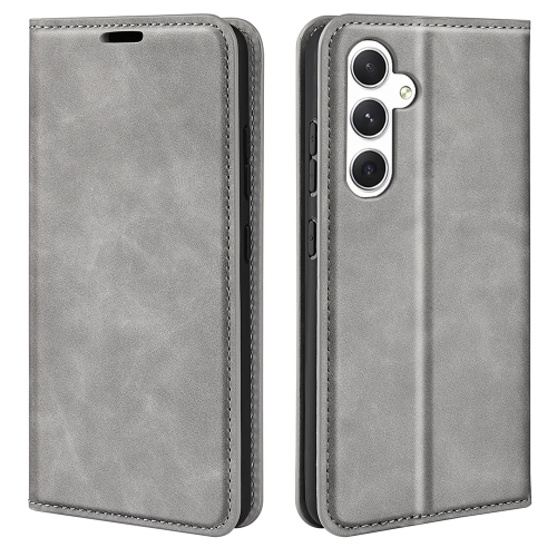 

For Samsung Galaxy S24 5G Retro-skin Magnetic Suction Leather Phone Case(Grey)