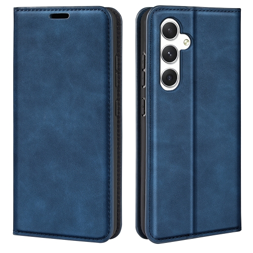 

For Samsung Galaxy S24 5G Retro-skin Magnetic Suction Leather Phone Case(Dark Blue)