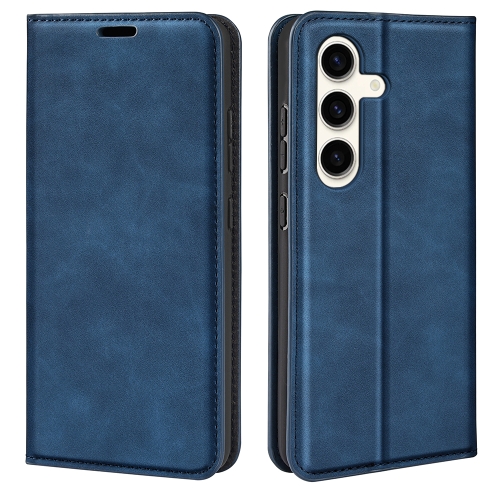 

For Samsung Galaxy S24+ 5G Retro-skin Magnetic Suction Leather Phone Case(Dark Blue)