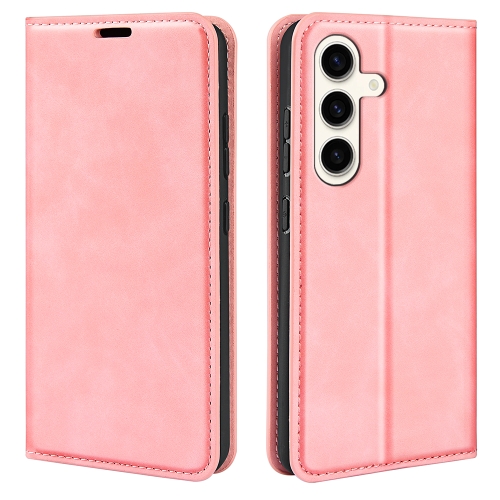 

For Samsung Galaxy S24+ 5G Retro-skin Magnetic Suction Leather Phone Case(Pink)
