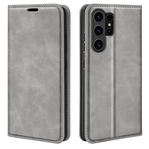 

For Samsung Galaxy S24 Ultra 5G Retro-skin Magnetic Suction Leather Phone Case(Grey)