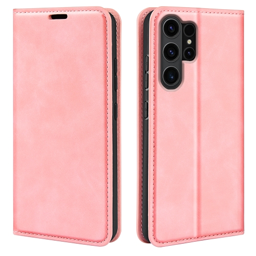 

For Samsung Galaxy S24 Ultra 5G Retro-skin Magnetic Suction Leather Phone Case(Pink)
