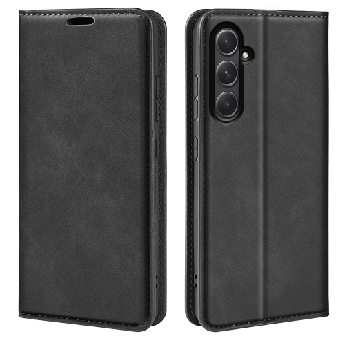 

For Samsung Galaxy A55 Retro-skin Magnetic Suction Leather Phone Case(Black)