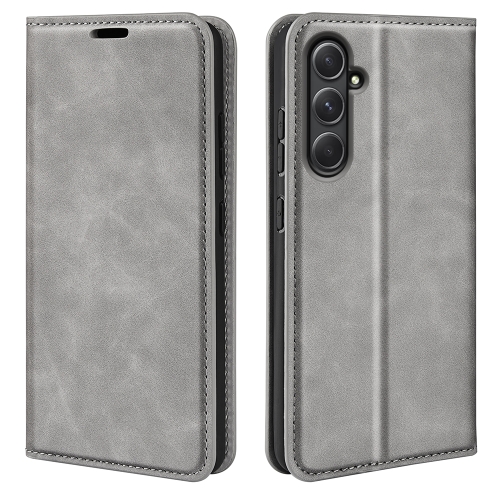 

For Samsung Galaxy A55 Retro-skin Magnetic Suction Leather Phone Case(Grey)