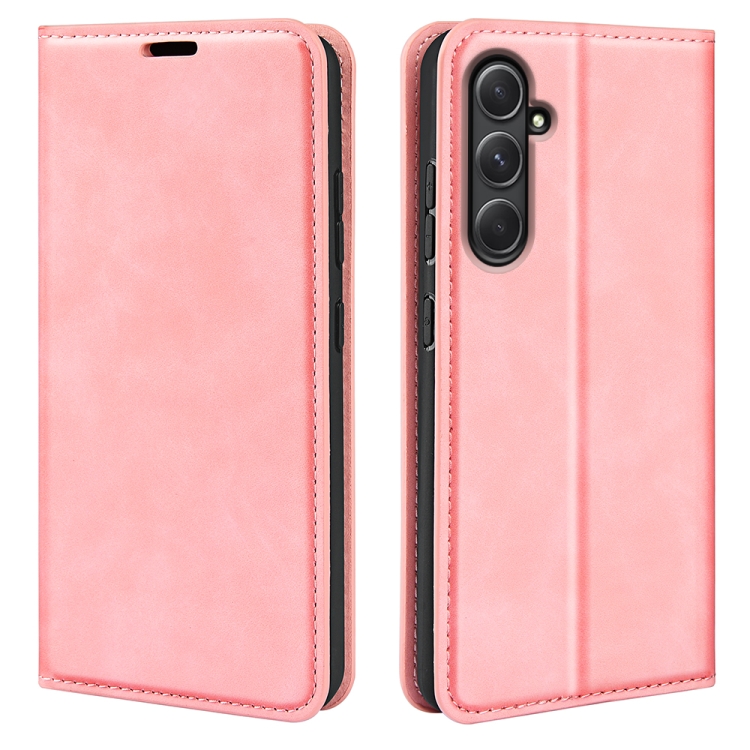 

For Samsung Galaxy A55 Retro-skin Magnetic Suction Leather Phone Case(Pink)