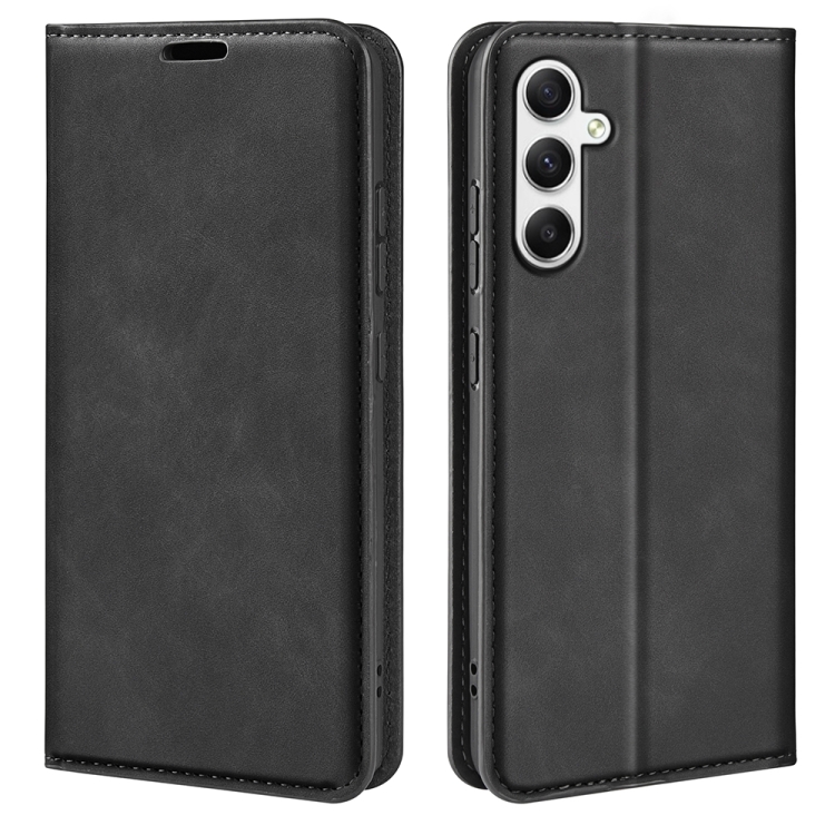 

For Samsung Galaxy A35 Retro-skin Magnetic Suction Leather Phone Case(Black)