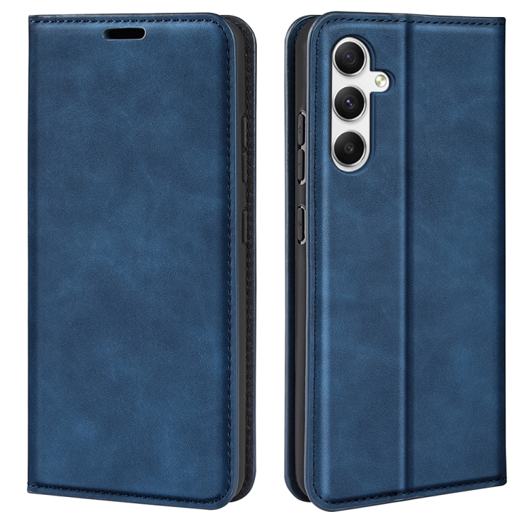 

For Samsung Galaxy A35 Retro-skin Magnetic Suction Leather Phone Case(Dark Blue)