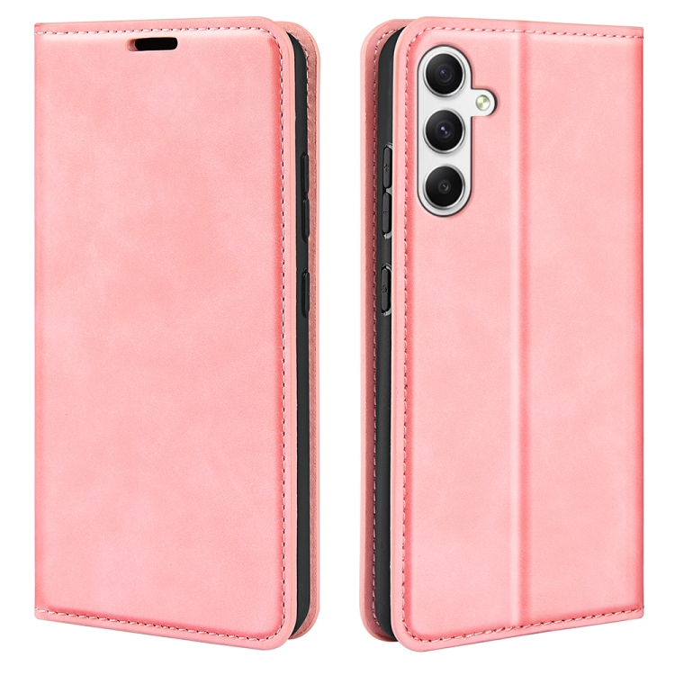

For Samsung Galaxy A35 Retro-skin Magnetic Suction Leather Phone Case(Pink)