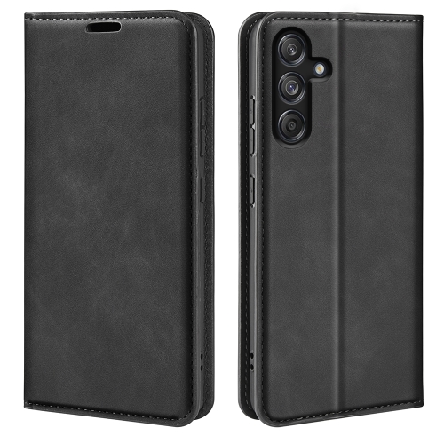 

For Samsung Galaxy M55 5G Retro-skin Magnetic Suction Leather Phone Case(Black)