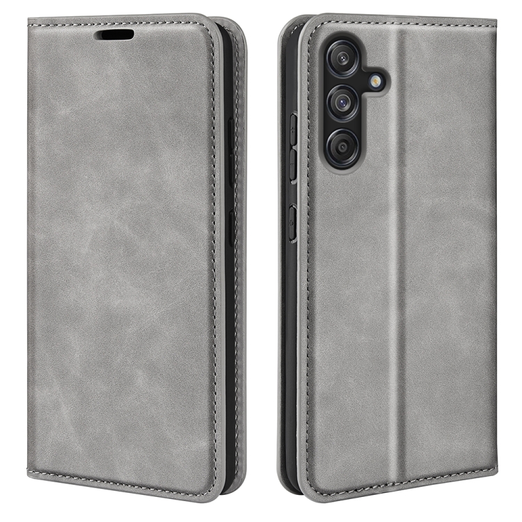 

For Samsung Galaxy M55 5G Retro-skin Magnetic Suction Leather Phone Case(Grey)