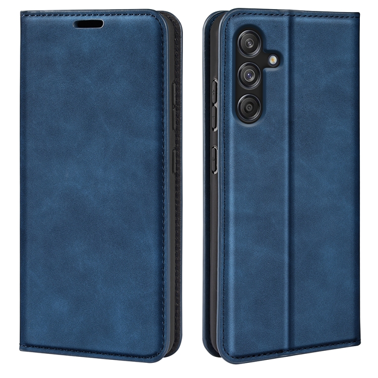 

For Samsung Galaxy M55 5G Retro-skin Magnetic Suction Leather Phone Case(Dark Blue)