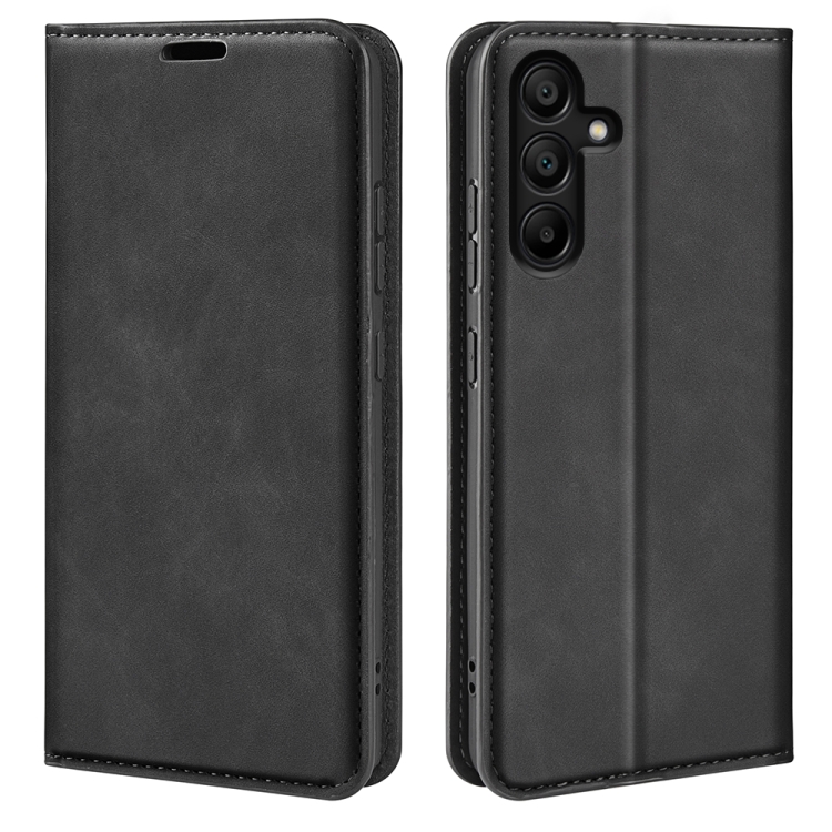 

For Samsung Galaxy M15 5G Retro-skin Magnetic Suction Leather Phone Case(Black)