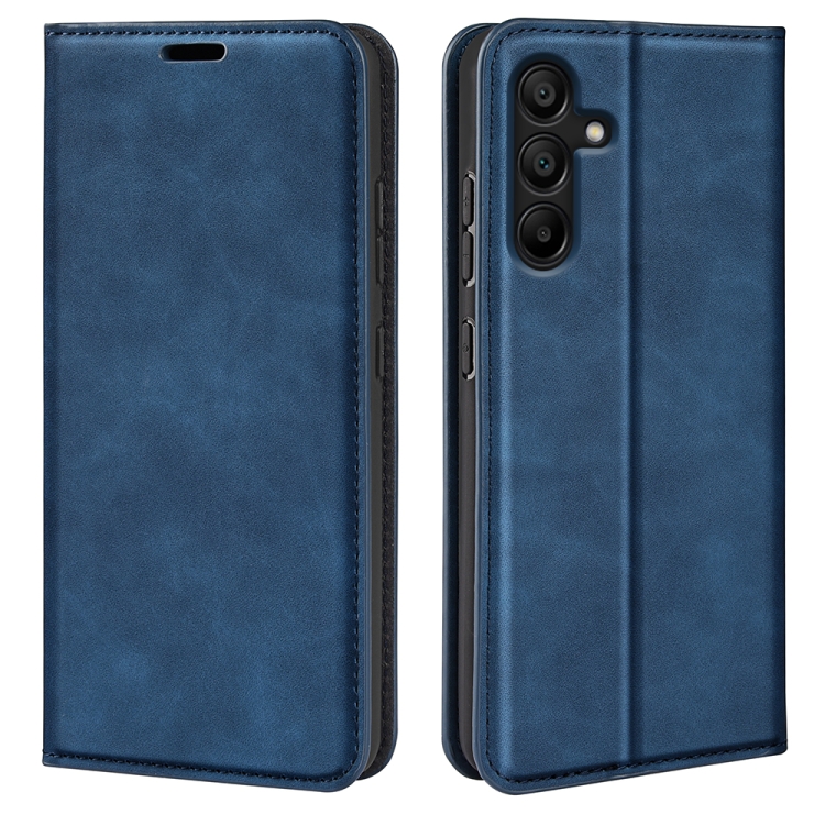 

For Samsung Galaxy M15 5G Retro-skin Magnetic Suction Leather Phone Case(Dark Blue)