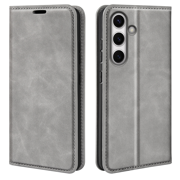 

For Samsung Galaxy S24 FE 5G Retro-skin Magnetic Suction Leather Phone Case(Grey)