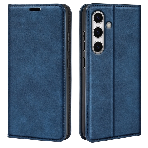 

For Samsung Galaxy S24 FE 5G Retro-skin Magnetic Suction Leather Phone Case(Dark Blue)