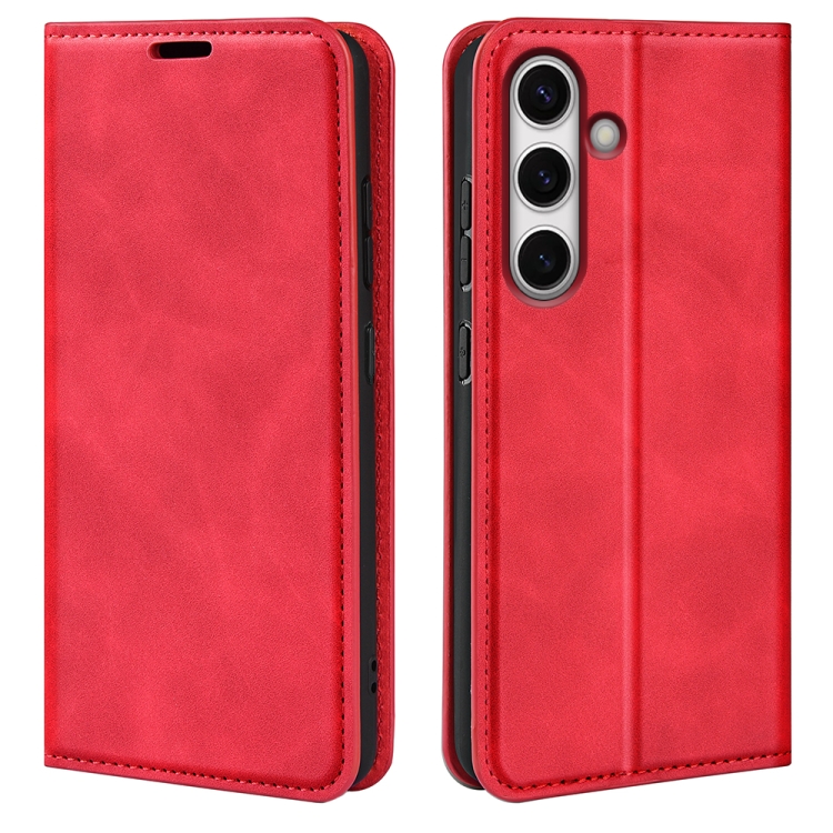 

For Samsung Galaxy S24 FE 5G Retro-skin Magnetic Suction Leather Phone Case(Red)