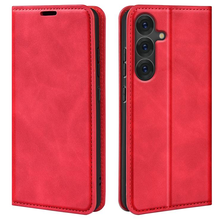 

For Samsung Galaxy S25 5G Retro-skin Magnetic Suction Leather Phone Case(Red)