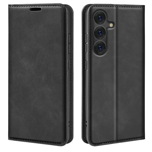 

For Samsung Galaxy S25+ 5G Retro-skin Magnetic Suction Leather Phone Case(Black)