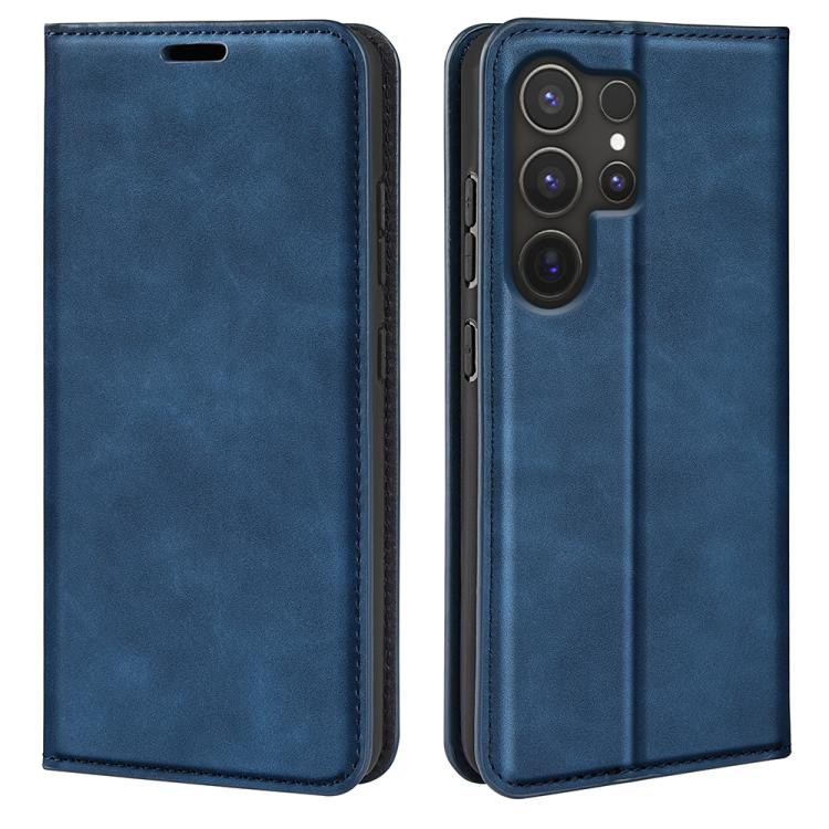 

For Samsung Galaxy S25 Ultra 5G Retro-skin Magnetic Suction Leather Phone Case(Dark Blue)